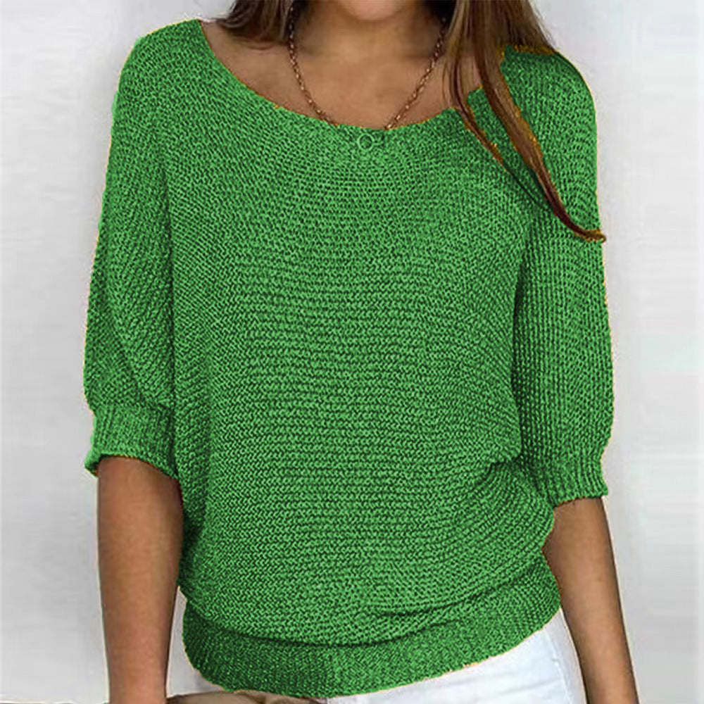 Comfortable Ribbed Knit Sweater for Women with Scoop Neck Batwing Sleeve Relaxed Oversized Style