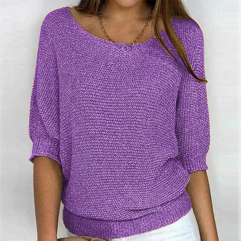 Comfortable Ribbed Knit Sweater for Women with Scoop Neck Batwing Sleeve Relaxed Oversized Style