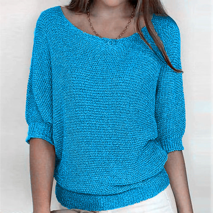 Comfortable Ribbed Knit Sweater for Women with Scoop Neck Batwing Sleeve Relaxed Oversized Style