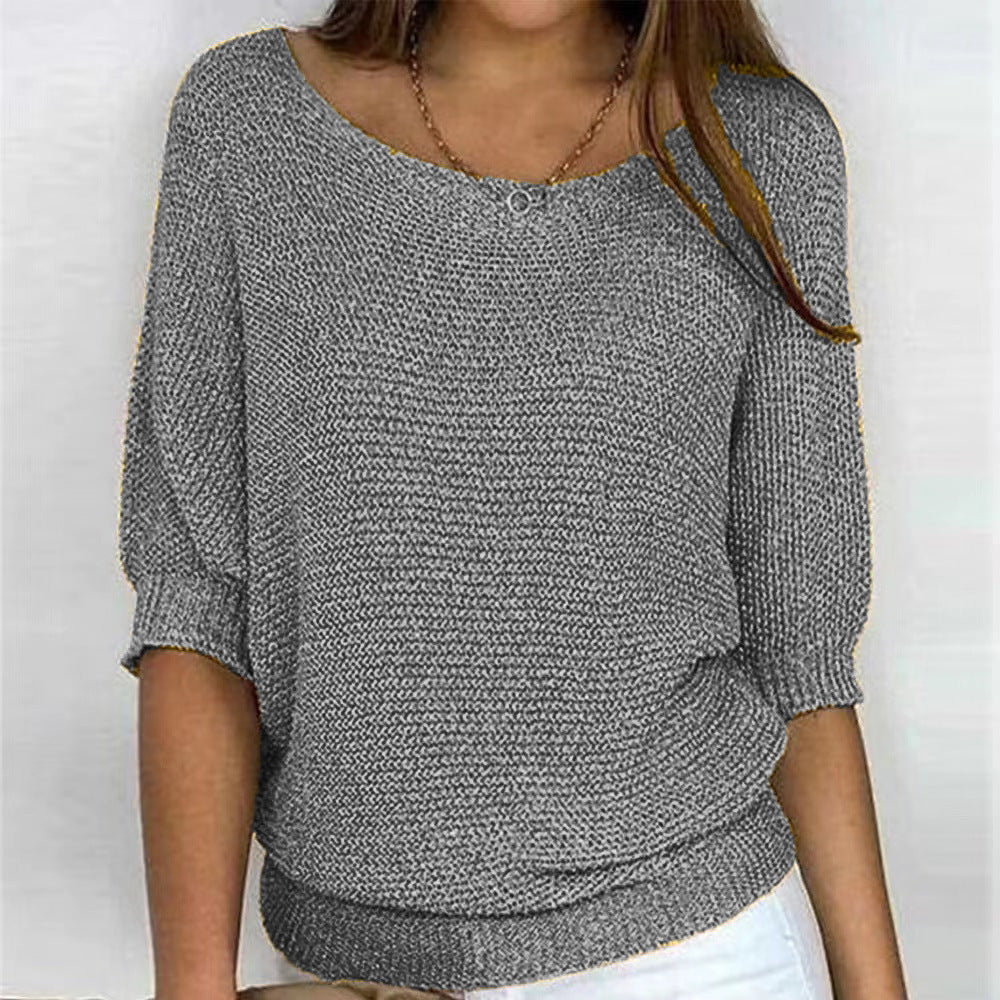 Comfortable Ribbed Knit Sweater for Women with Scoop Neck Batwing Sleeve Relaxed Oversized Style