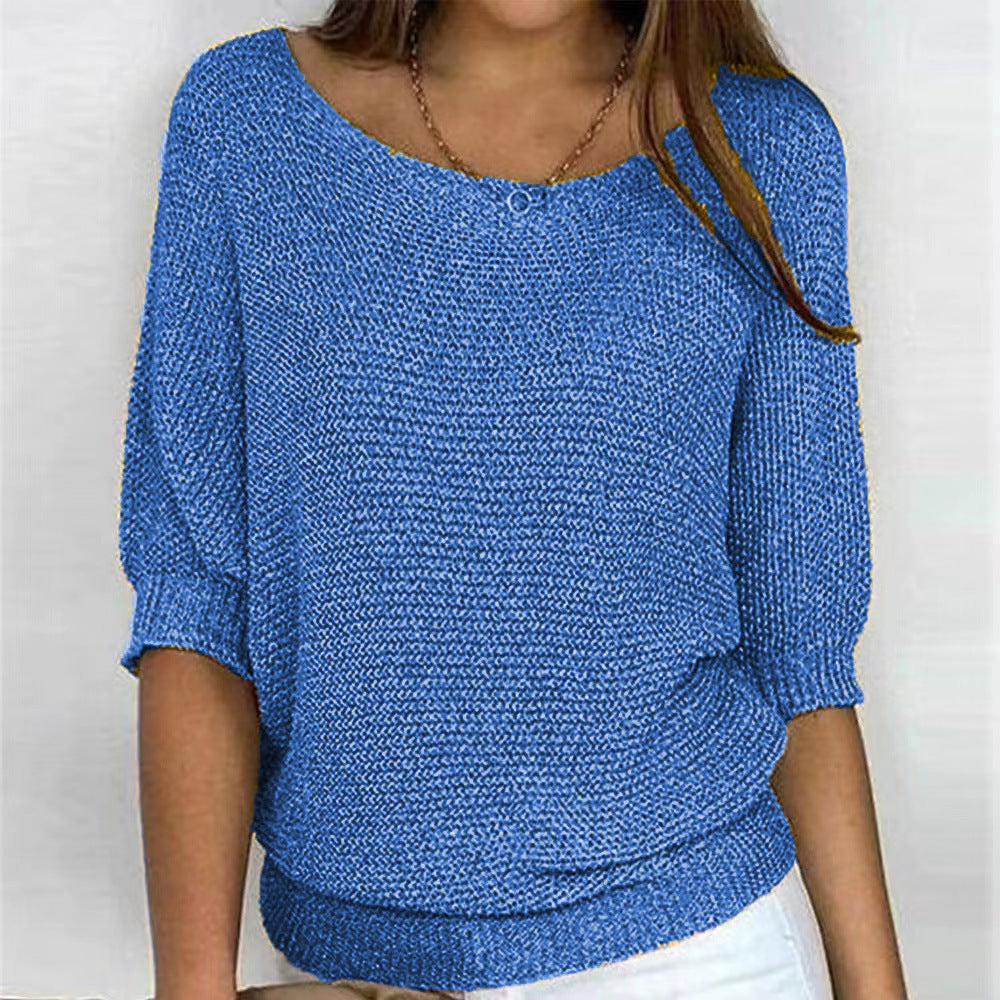 Comfortable Ribbed Knit Sweater for Women with Scoop Neck Batwing Sleeve Relaxed Oversized Style