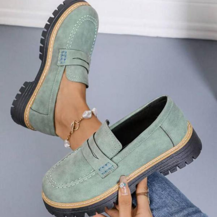 Comfortable Loafers for Women with Chunky Lug Sole Slip On Round Toe Platform Style