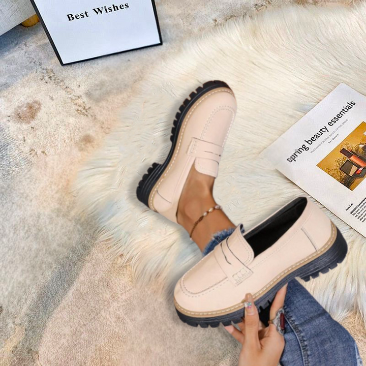 Comfortable Loafers for Women with Chunky Lug Sole Slip On Round Toe Platform Style
