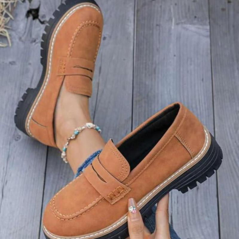 Comfortable Loafers for Women with Chunky Lug Sole Slip On Round Toe Platform Style