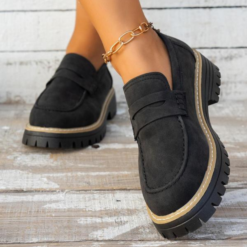 Comfortable Loafers for Women with Chunky Lug Sole Slip On Round Toe Platform Style