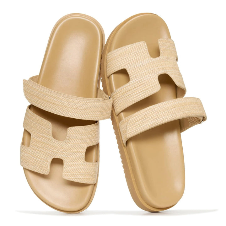 Comfortable Slide Sandals for Women with Cut Out Wide Strap Cushioned Footbed Open Toe Style