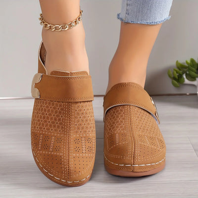 Comfortable Mules for Women with Buckle Detail Closed Toe Soft Sole Backless Slip On Style