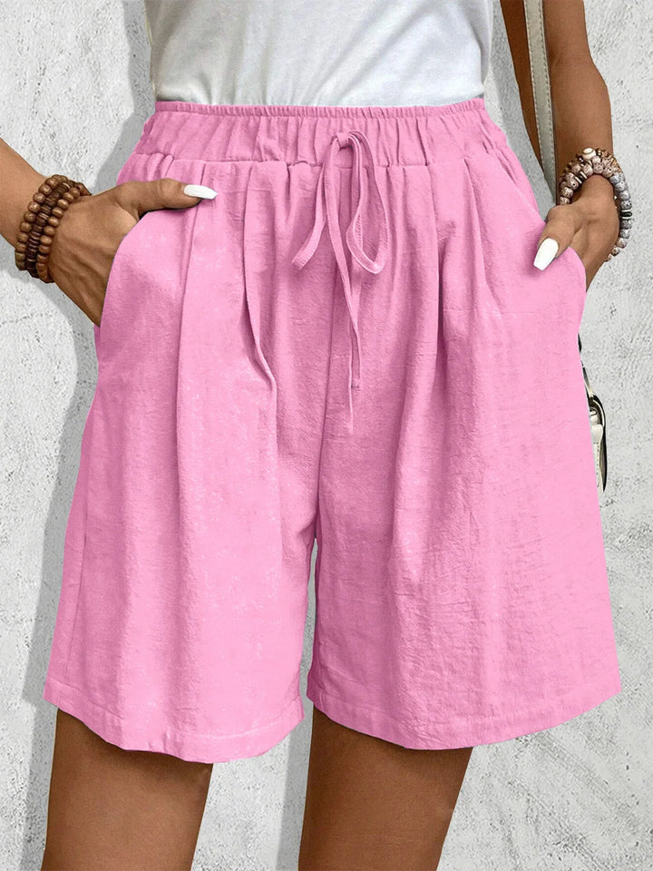 Effortless Linen Wide Leg Shorts for Women with Elastic Waist Drawstring Relaxed Casual Style
