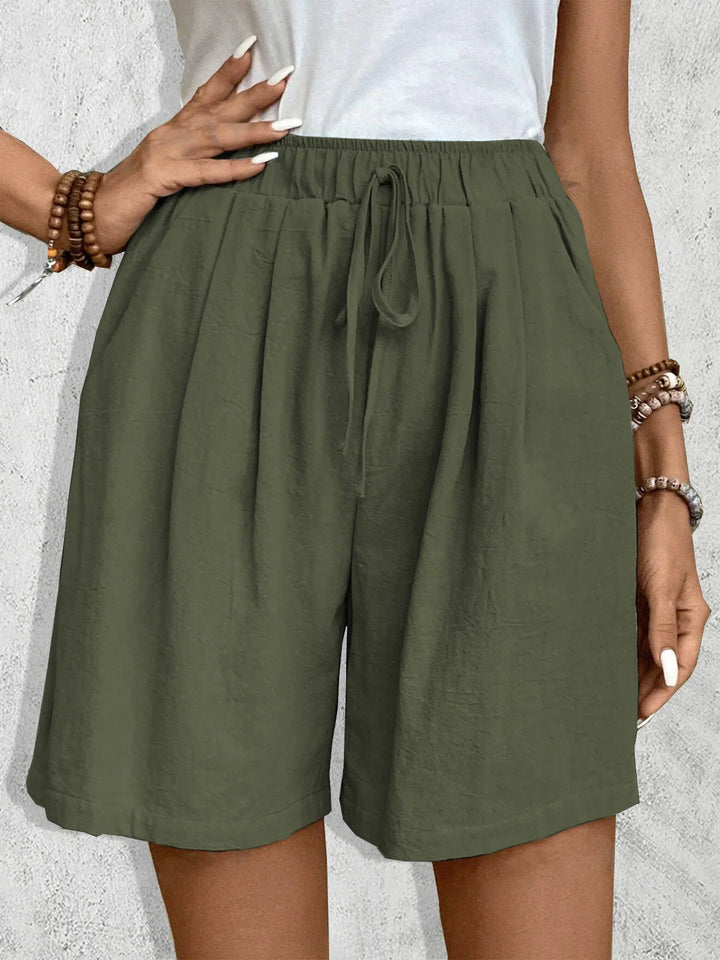 Effortless Linen Wide Leg Shorts for Women with Elastic Waist Drawstring Relaxed Casual Style
