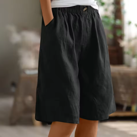 Effortless Olive Green Linen Shorts for Women with High Waist Wide Leg Relaxed Casual Style