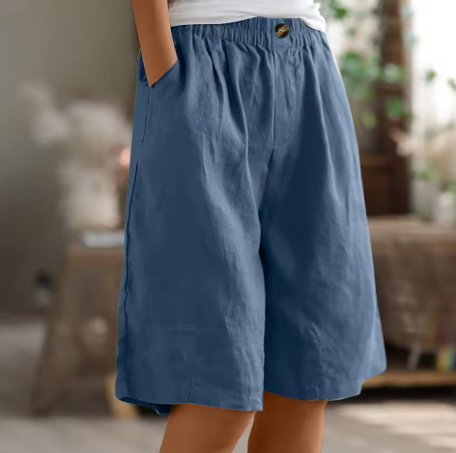 Effortless Olive Green Linen Shorts for Women with High Waist Wide Leg Relaxed Casual Style