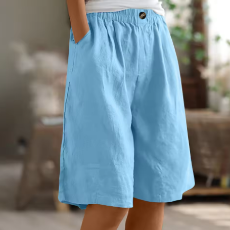 Effortless Olive Green Linen Shorts for Women with High Waist Wide Leg Relaxed Casual Style