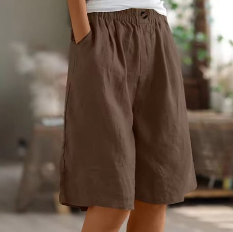 Effortless Olive Green Linen Shorts for Women with High Waist Wide Leg Relaxed Casual Style