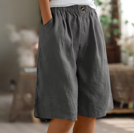 Effortless Olive Green Linen Shorts for Women with High Waist Wide Leg Relaxed Casual Style