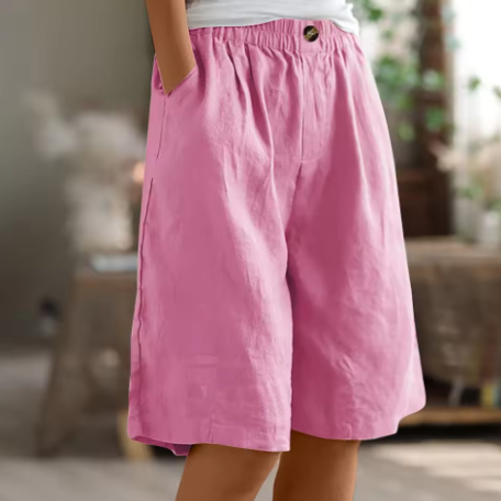 Effortless Olive Green Linen Shorts for Women with High Waist Wide Leg Relaxed Casual Style