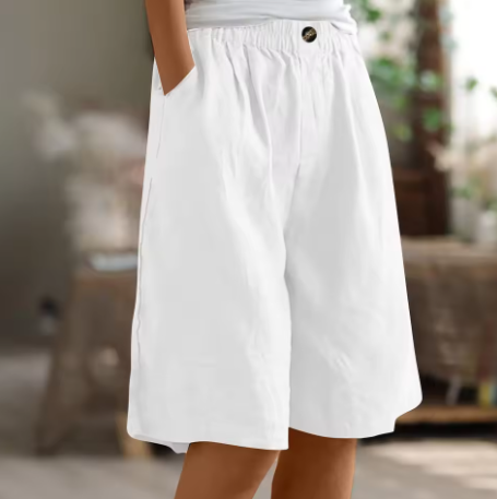 Effortless Olive Green Linen Shorts for Women with High Waist Wide Leg Relaxed Casual Style