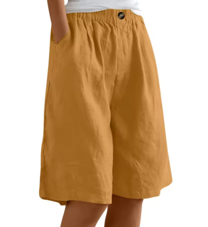 Effortless Olive Green Linen Shorts for Women with High Waist Wide Leg Relaxed Casual Style