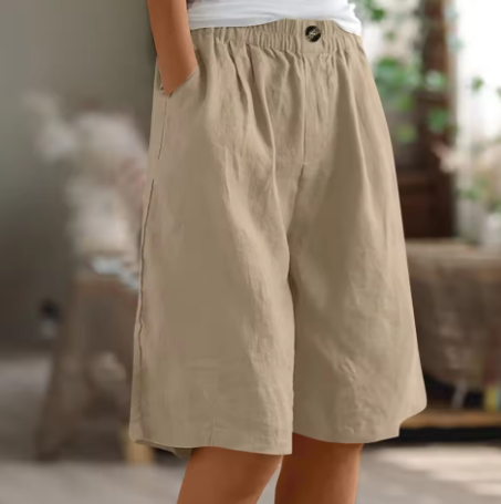 Effortless Olive Green Linen Shorts for Women with High Waist Wide Leg Relaxed Casual Style