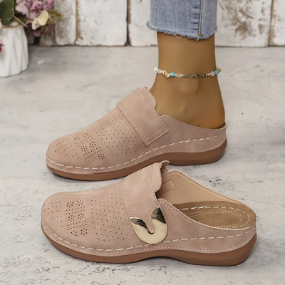 Comfortable Mules for Women with Buckle Detail Closed Toe Soft Sole Backless Slip On Style