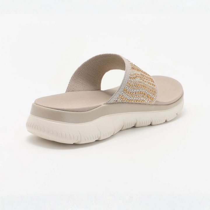 Comfortable Flip Flops for Women with Rhinestone Toe Post Cushioned Wedge Sole Thong Style