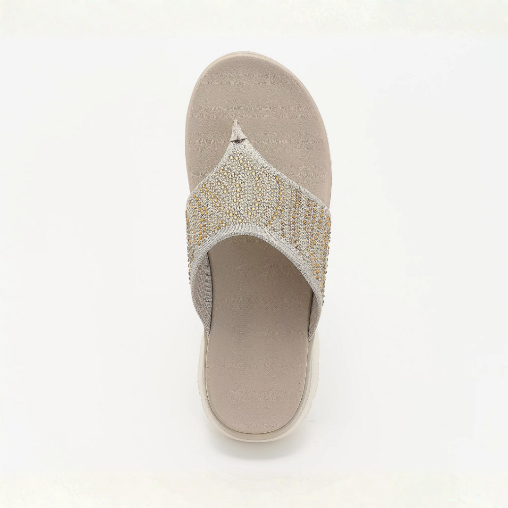 Comfortable Flip Flops for Women with Rhinestone Toe Post Cushioned Wedge Sole Thong Style