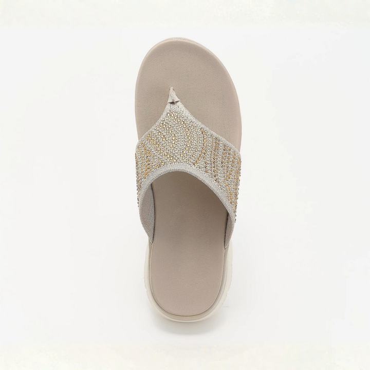 Comfortable Flip Flops for Women with Rhinestone Toe Post Cushioned Wedge Sole Thong Style