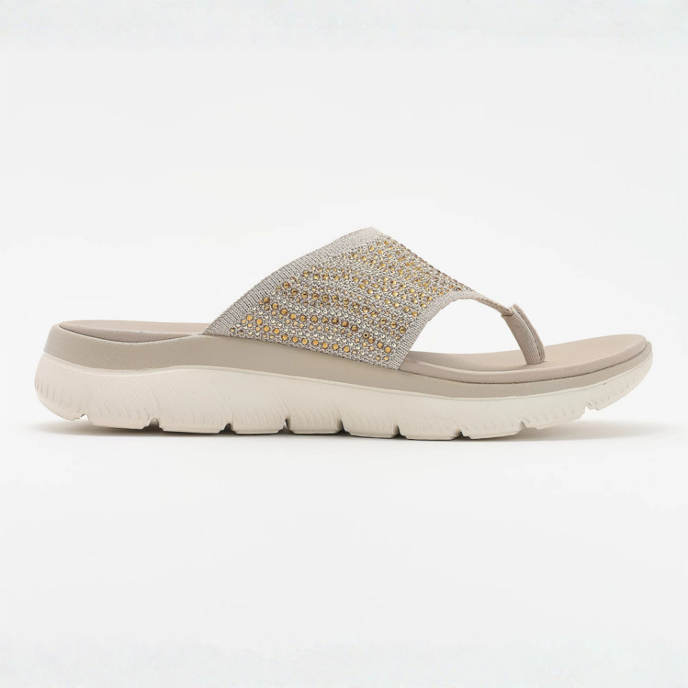 Comfortable Flip Flops for Women with Rhinestone Toe Post Cushioned Wedge Sole Thong Style