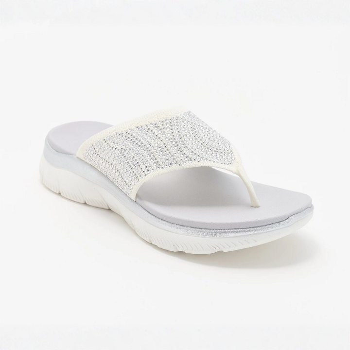 Comfortable Flip Flops for Women with Rhinestone Toe Post Cushioned Wedge Sole Thong Style