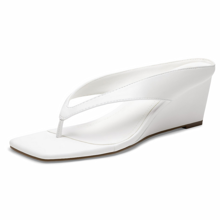 Comfortable Flip Flop Heels for Women with Toe Post Sculpted Wedge Square Toe Slide Style