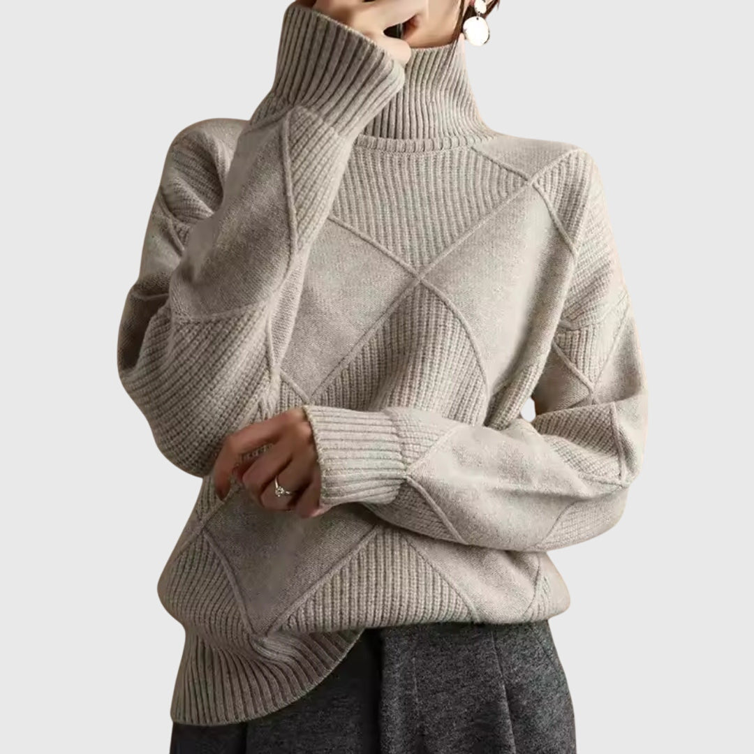 Comfortable Turtleneck Sweater for Women with High Neck Long Sleeve Relaxed Oversized Knit Style