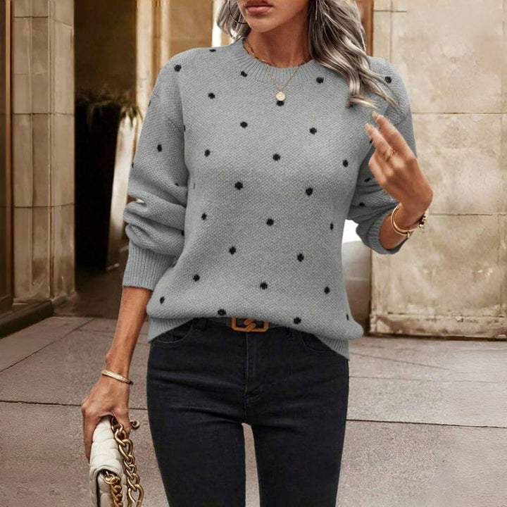 Comfortable Polka Dot Sweater for Women with Round Neck Long Sleeve Relaxed Oversized Knit Style