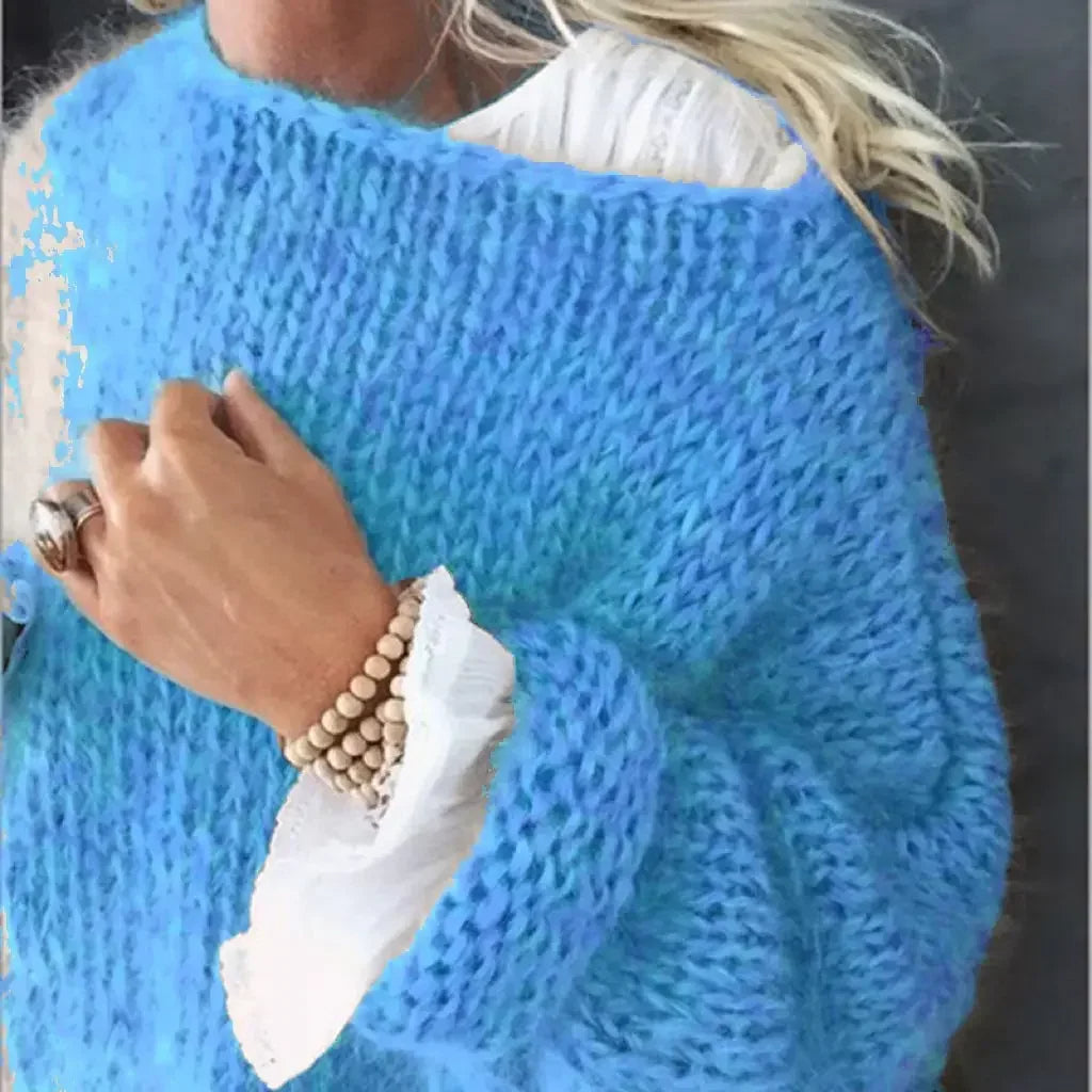 Comfortable Mohair Sweater for Women with Wide Neck Long Sleeve Relaxed Oversized Knit Style