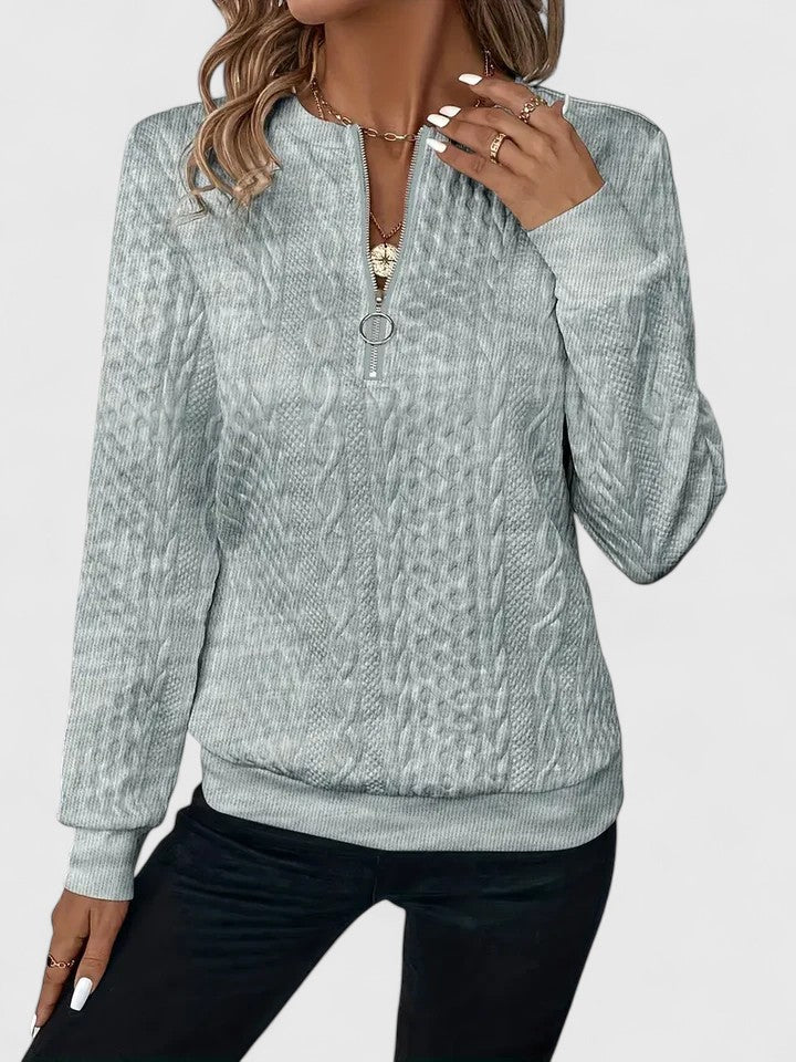 Comfortable Cable Knit Sweater for Women with Crew Neck Quarter Zip Long Sleeve Relaxed Style