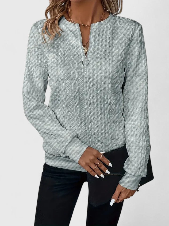 Comfortable Cable Knit Sweater for Women with Crew Neck Quarter Zip Long Sleeve Relaxed Style