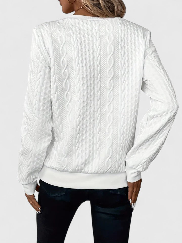 Comfortable Cable Knit Sweater for Women with Crew Neck Quarter Zip Long Sleeve Relaxed Style