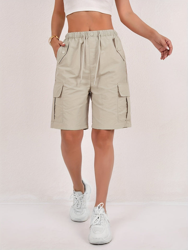 Effortless Pink Cargo Shorts for Women with High Waist Drawstring Flap Pocket Relaxed Style