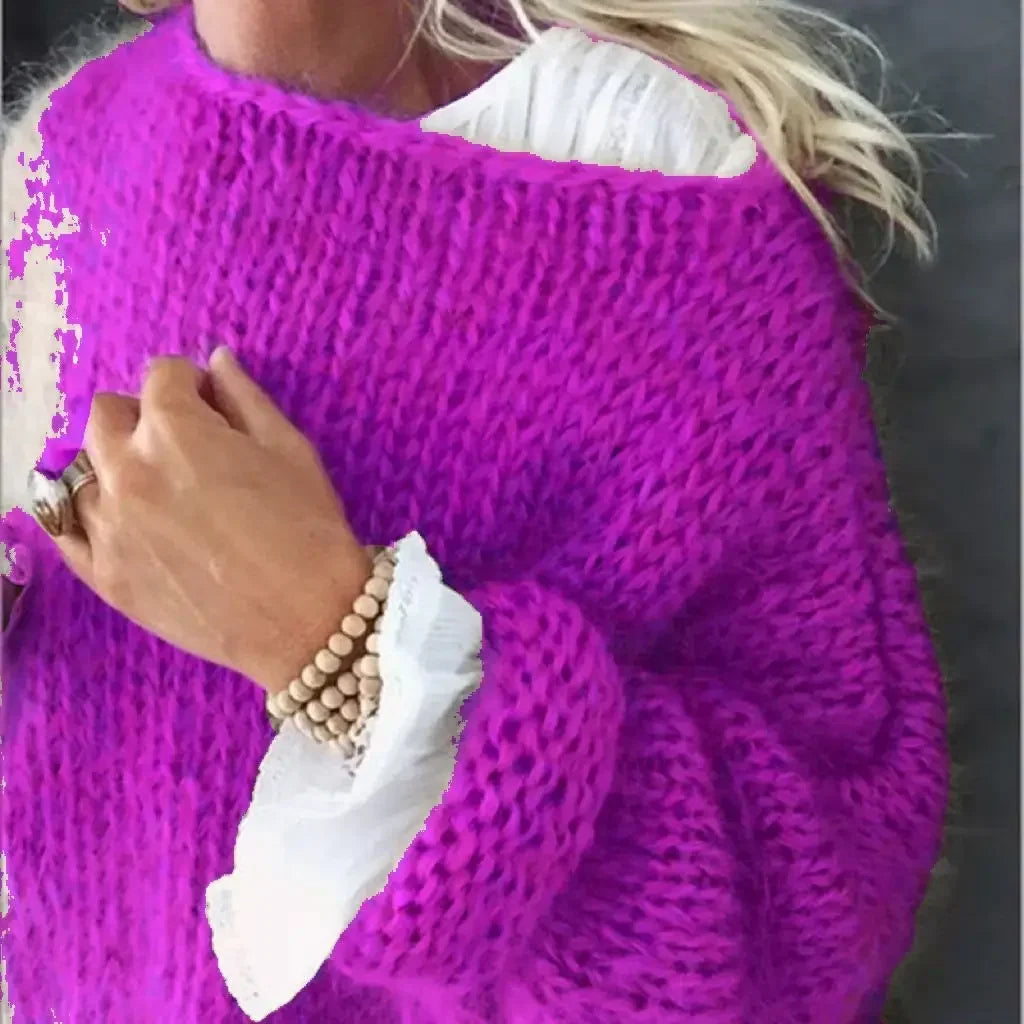 Comfortable Mohair Sweater for Women with Wide Neck Long Sleeve Relaxed Oversized Knit Style