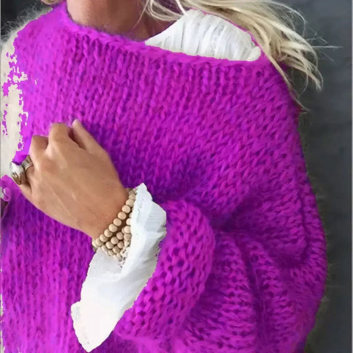 Comfortable Mohair Sweater for Women with Wide Neck Long Sleeve Relaxed Oversized Knit Style