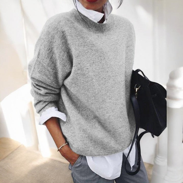 Comfortable Knit Sweater for Women with High Neck Long Sleeve Relaxed Oversized Style