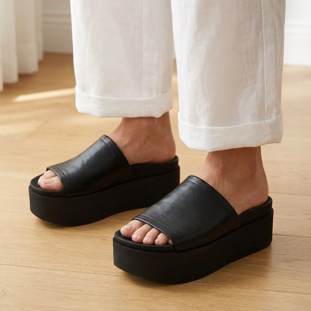 Comfortable Platform Sandals for Women with Wide Single Band Chunky Flatform Slide Style