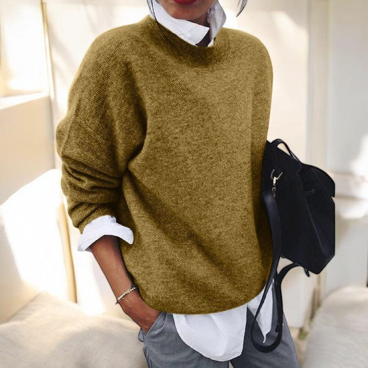 Comfortable Knit Sweater for Women with High Neck Long Sleeve Relaxed Oversized Style
