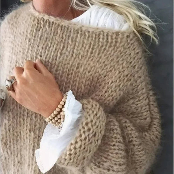 Comfortable Mohair Sweater for Women with Wide Neck Long Sleeve Relaxed Oversized Knit Style
