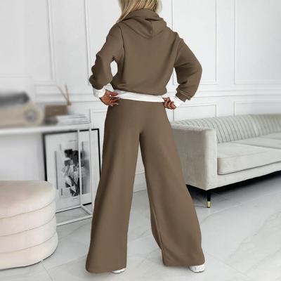 Effortless Cropped Hoodie Two Piece Set for Women with Drawstring Wide Leg Relaxed Casual Style