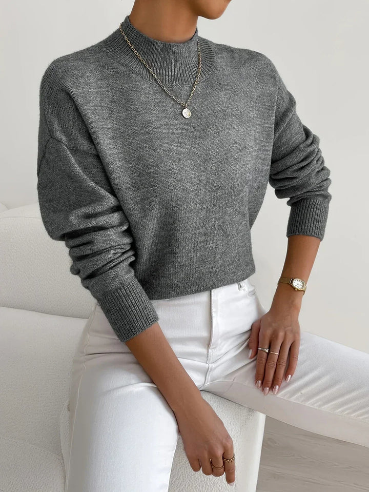 Comfortable Mock Neck Sweater for Women with Long Sleeve Ribbed Cuff Relaxed Oversized Knit Style