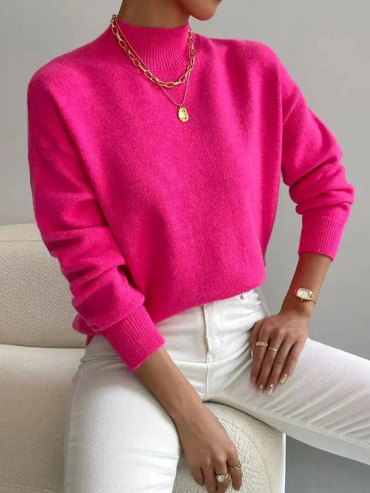 Comfortable Mock Neck Sweater for Women with Long Sleeve Ribbed Cuff Relaxed Oversized Knit Style