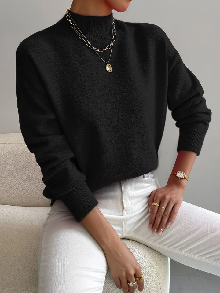Comfortable Mock Neck Sweater for Women with Long Sleeve Ribbed Cuff Relaxed Oversized Knit Style