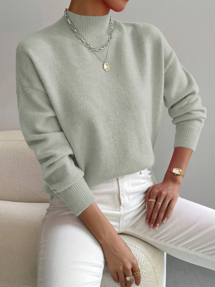 Comfortable Mock Neck Sweater for Women with Long Sleeve Ribbed Cuff Relaxed Oversized Knit Style