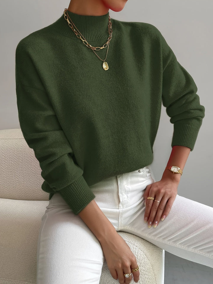 Comfortable Mock Neck Sweater for Women with Long Sleeve Ribbed Cuff Relaxed Oversized Knit Style