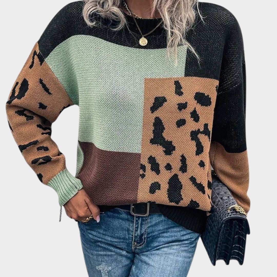 Comfortable Leopard Print Colorblock Sweater for Women
