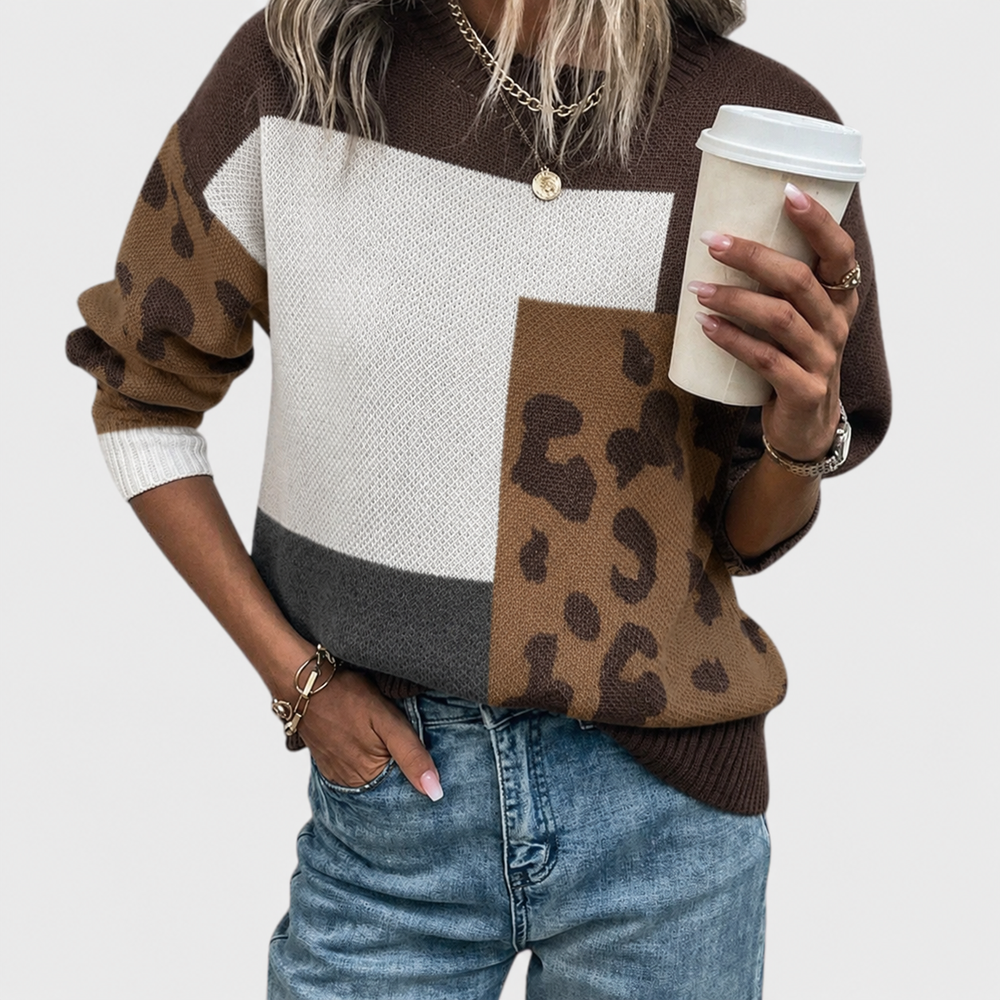 Comfortable Leopard Print Colorblock Sweater for Women – view 2